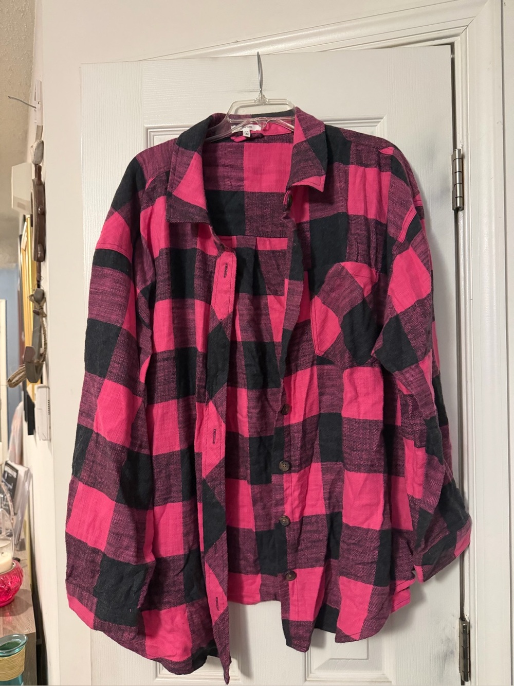 Maurices Pink and Black Plaid Button-Down Shirt